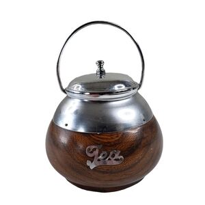 Antique Vintage | Handmade English Wood Barrel Tea Caddy Ceramic Lined Handle